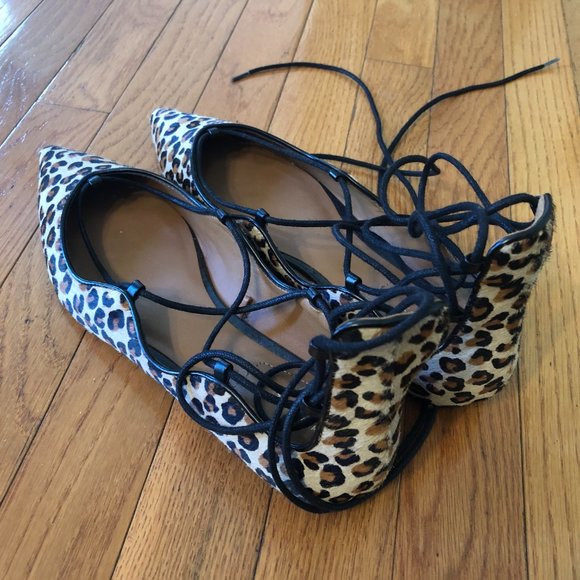 Zara Leopard Print Lace-Up Flats - Picture 6 of 8